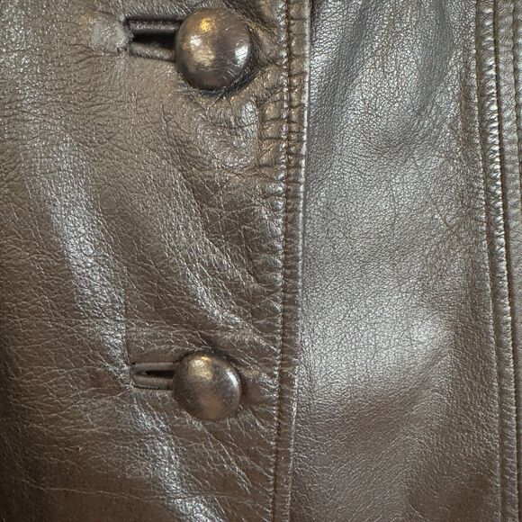 Vintage 60-70’s Leathercraft Womens Leather Coat M/L Black Double Breasted Lined - Picture 15 of 16